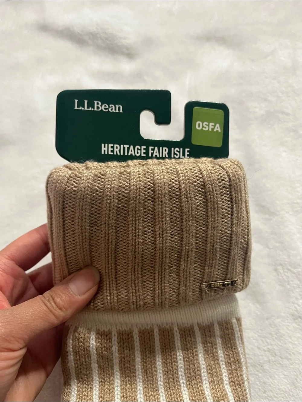 L.L Bean heritage fair Isle mittens womens Beige/White Pattern One Size